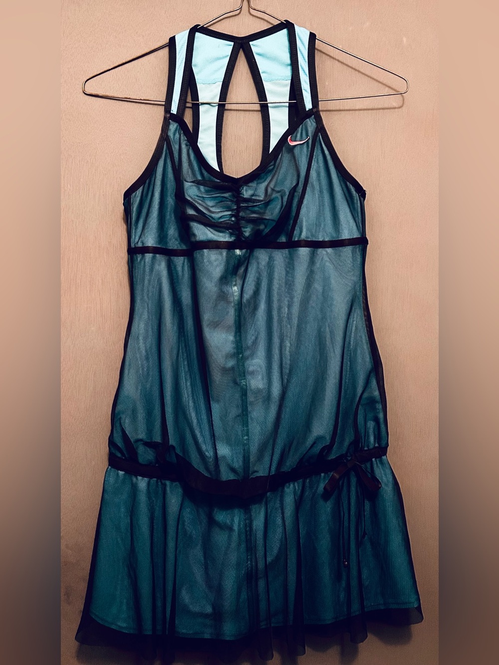 NIKE MARIA SHARAPOVA Teal Mesh Overlay Beautiful Dress w/Black Trim SMALL